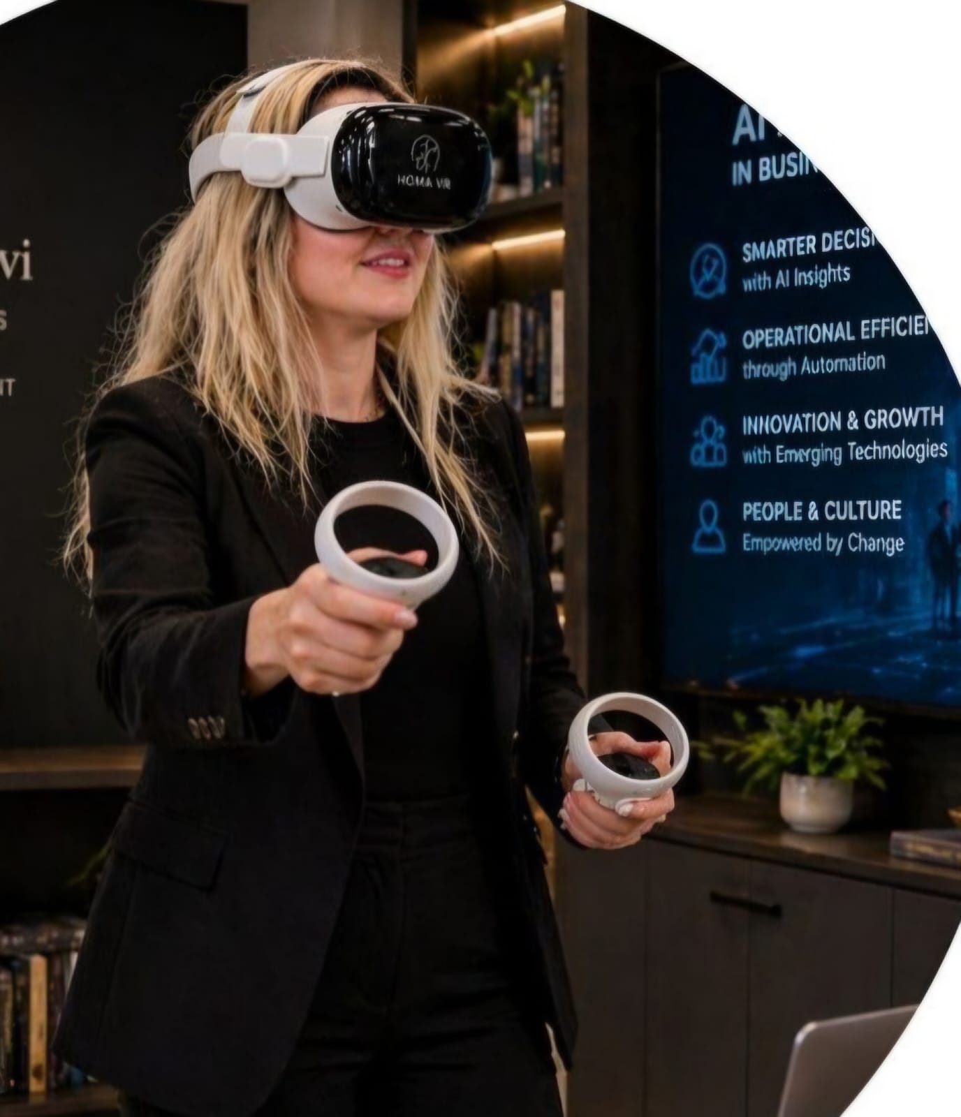 Dr. Homa Molavi demonstrating a VR headset